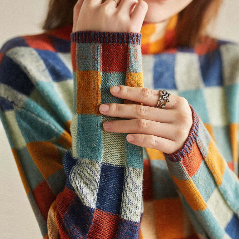 Adalynn - Colorful Patchwork Knit Turtleneck Sweater